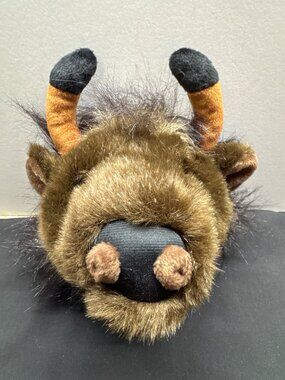 Buffalo Plush Animal Head Wall Mount Decoration 10" Faux Fur Brown/Black
